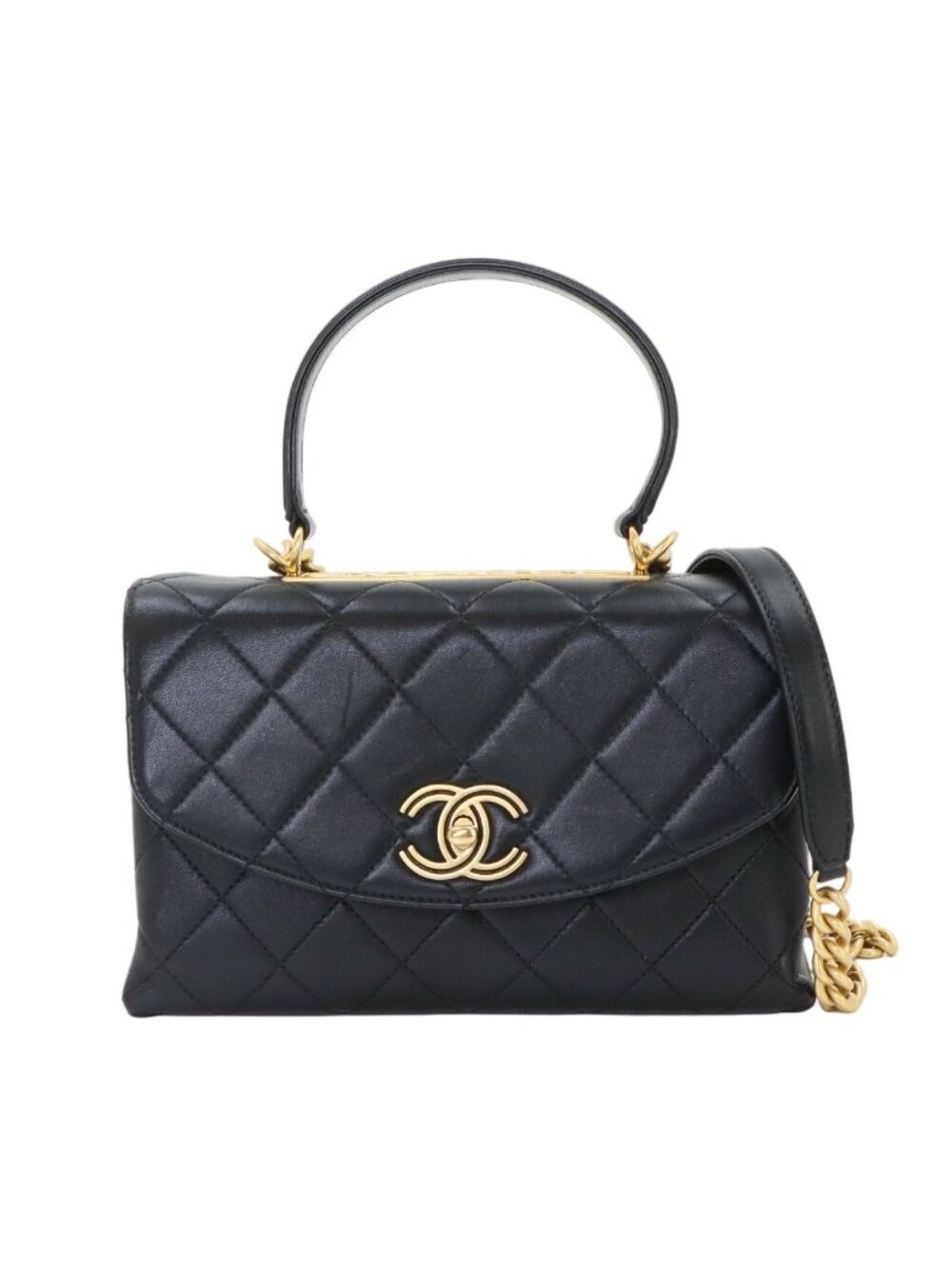 Chanel Trendy CC 2-Way Hand Chain Shoulder Bag Lambskin Black Quilted